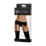 Комплект Glossy ALMIRA из материала Wetlook (пояс с пажами для чулок и трусики), черный, XL